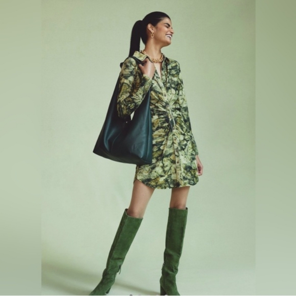 Pilcro Corduroy Dress, Sz 6, Green Camo, 17" PTP, 33" L